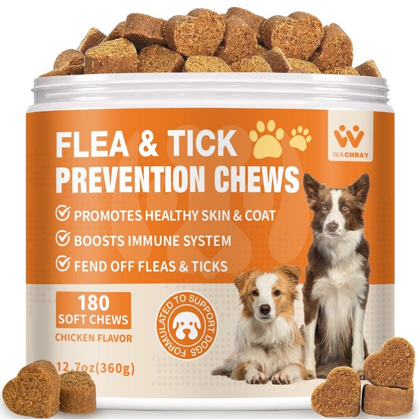 Flea and Tick Prevention for Dogs Chewables - Natural Dog Flea and Tick Treatment Chewable - Oral Flea Supplement for Dogs - Puppy Flea Support - All Breeds & Ages - 180 Soft Chews