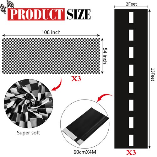 Tallew 6 Pcs Checkered Car Party Supplies Disposable Tablecloth Plastic Table Cover Black and White Checkered Race Table Runner for Racing Birthday Party Decor Favor Supplies (Black,White)