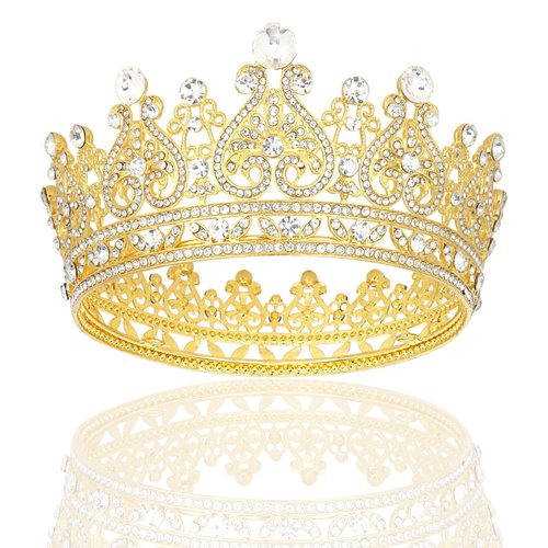 YARIEW Small Gold Crystal Crown for Little Girls Flower Bouquets Accessories Rhinestones Wedding Cake Topper Birthday Crown for Kids Cake Decorations