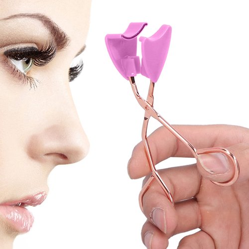 Magnetic Lashes Clip, Glue Free Magnetic Eyelashes Applicator, Reusable Eyelashes Clip Strong Magnetic Force Magnetic Lash Applicator Tool for Beauty (Rose gold handle purple)