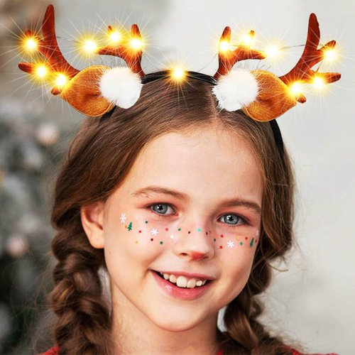 BARTOSI Light Up Christmas Reindeer Antlers Headbands Reindeer Antler Headband Deer Antler Hair Band Cute Hair Hoop Deer Ears Holiday Costume Headpiece Hair Accessories for Christmas Party