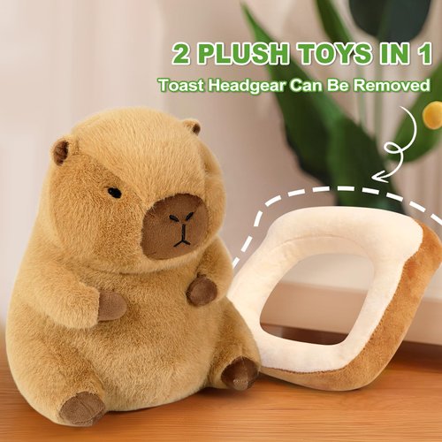 Ditucu Cute Capybara Plush Pillow with Wearable Toast Headgear Stuffed Animals Bread Capibara Plushies Toys Gifts for Kids 11 inch