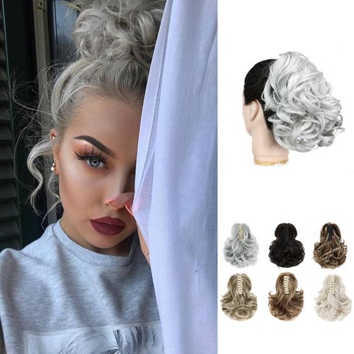 OTO BELLA Ponytail Extension, 9&quot; Claw Clip in Short Curly Wavy Pony Hair Extension Jaw Clip on Po...