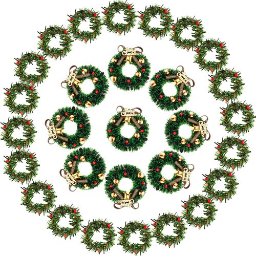 30 Pieces Dollhouse Miniature Christmas Wreath 1:12 Mini Dollhouse Accessories Mini Wreaths Farmhouse Mini Artificial Christmas Wreaths Ornaments for Dollhouse Windows Fireplace Kitchens Decorations