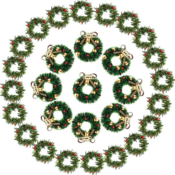 30 Pieces Dollhouse Miniature Christmas Wreath 1:12 Mini Dollhouse Accessories Mini Wreaths Farmhouse Mini Artificial Christmas Wreaths Ornaments for Dollhouse Windows Fireplace Kitchens Decorations