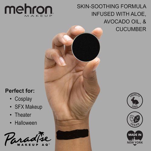 Mehron Makeup Paradise Makeup AQ Refill Size | Stage & Screen, Face & Body Painting, Beauty, Cosplay, and Halloween | Water Activated Face Paint, Body Paint, Cosplay Makeup .25 oz (7 ml) (BLACK)