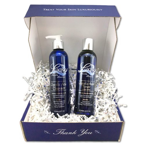 Glycolic Acid Face Wash Exfoliating Cleanser and Facial Toner Set 8oz, 10% AHA BHA Pore Minimizer for Anti Aging and Acne Treatment - Vegan Skin Care Products Made in the USA