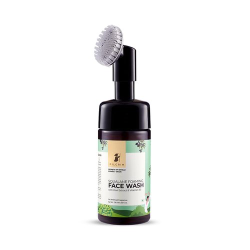 Pilgrim Squalane Foaming Face Wash with Silicon Brush | Enriched with Kiwi Extract & Vitamin B5 | Non-Drying Hydrating Cleanser | Removes Dirt, Makeup & Skin Impurities | 4.05 Fl Oz (120ml)