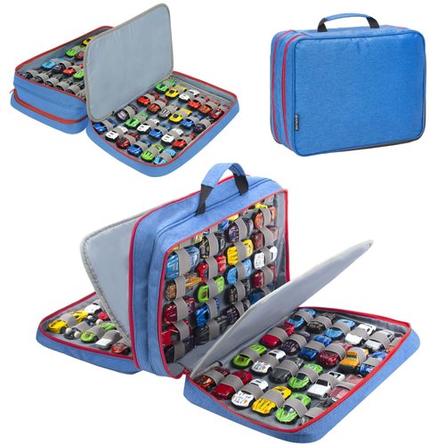 KISLANE 96 Toy Cars Storage Case Compatible with Toy Cars, Toy Cars Organizer Storage for Mini Toys, Toy Cars Car, Matchbox Cars, Small Dolls(Bag Only) (Blue)