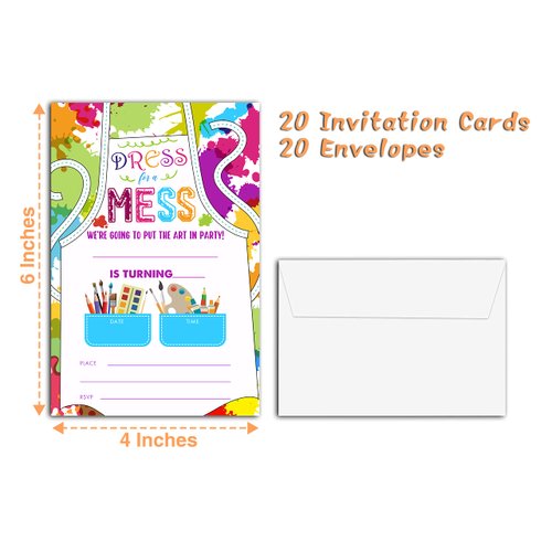 YQV Art Birthday Party Invitations, 20-Count Painting Birthday Party Invites With Envelopes-HBYQK-B57