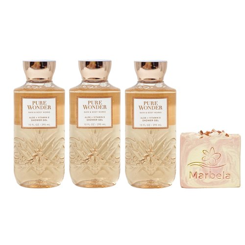 Bath & Body Works Pure Wonder 3 Pack Shower Gel Gift Set Bundle with a Himalayan Salts Springs Bar Soap - Full Size