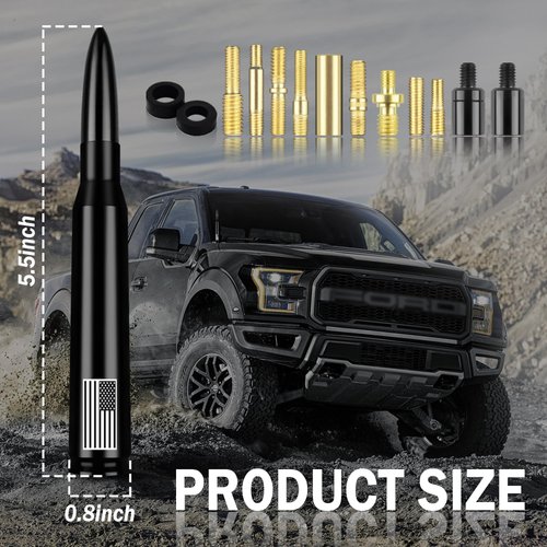 Car Bullet Antenna,Truck Exterior Decoration Accessories Antenna Toppers[New Upgrade Flag Design] AM/FM Radio Signal for Car SUV Truck Most Auto Cars Antenna Accessories Replacement (Black