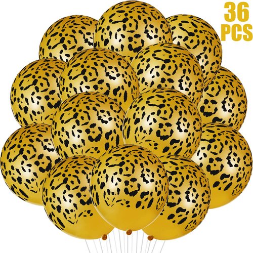 36 Pcs Cheetah Balloons Leopard Print Balloons Gold Leopard Spots Latex Balloons Jungle Animal Balloons Decorations for Cheetah Birthday Party Supplies