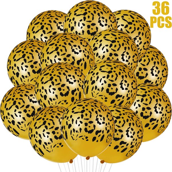 36 Pcs Cheetah Balloons Leopard Print Balloons Gold Leopard Spots Latex Balloons Jungle Animal Balloons Decorations for Cheetah Birthday Party Supplies