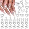 RODAKY 30PCS Planet Nail Charms 3D Silver Butterfly Nail Art Charms Rhinestone Dangle Heart Nail Gems Saturn Planet Charms for Nails Glitter Multi Style Nail Decoration for Manicure DIY