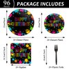 96 Pcs Neon Party Paper Plate and Napkins Neon Birthday Party Decorations Glow in the Dark Birthday Paper Supplies Disposable Glow Tableware for Party Favors 24 Guests