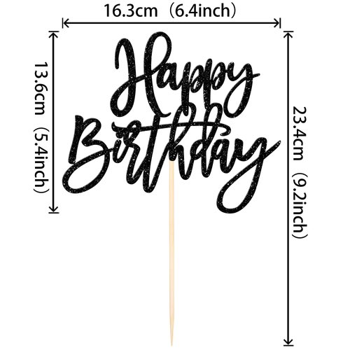 1 PCS Happy Birthday Cake Topper Glitter Happy Birthday Cake Pick for Celebrating Happy Birthday Anniversary Theme Party Cake Decorations Supplies Black