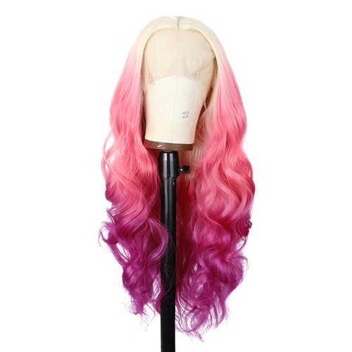 Phayre Blonde Ombre Pink Lace Front Wig Bodywave Half Hand Tied Heat Resistant Fiber Hair 3 Tone Synthetic Lace Front Wigs for Fashion Women