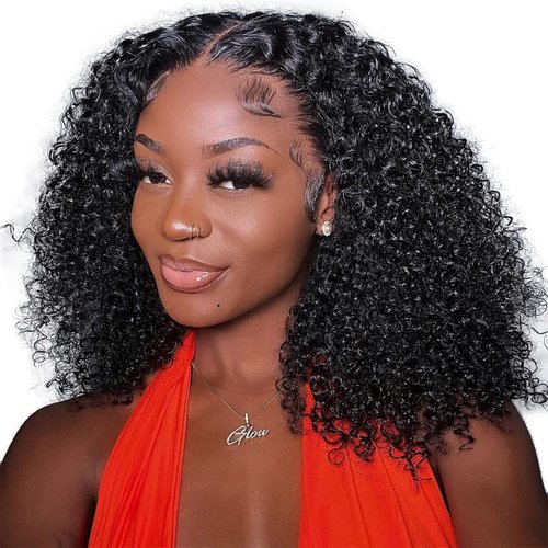 MSGEM Kinky Curly 13x4 Full Lace Front Wigs Human Hair 20 inch Brazilian 12A Kinky Curly HD Transparent Lace Frontal Wigs for Black Women Bleached Knots 180% Density Pre Plucked Natural Color