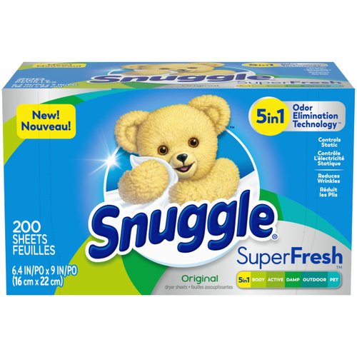 Snuggle Plus SuperFresh Fabric Softener Dryer Sheets with Static Control and Odor Eliminating Technology, Original, 200 Count