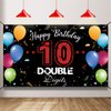 HTDZZI Happy 10th Birthday Backdrop Banner, 10th Birthday Decorations for Girls Boys, Double Digits 10 Year Old Birthday Party Yard Sign Photo Props Decor for Outdoor Indoor, Fabric, Sturdy