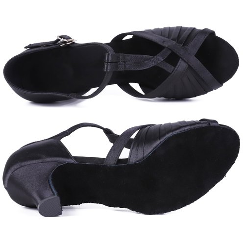Yokala Women Ballroom Dance Shoes for Social Performance Professional Latin Salsa Practice Dancing Sandals 2.5'' Heel(5.5,Black-2.5 Inch Heel)