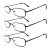 EYE ZOOM 3 Pack Classic Readers Rectangular Metal Reading Glasses for Men and Women, Gunmetal, +2.00 Strength