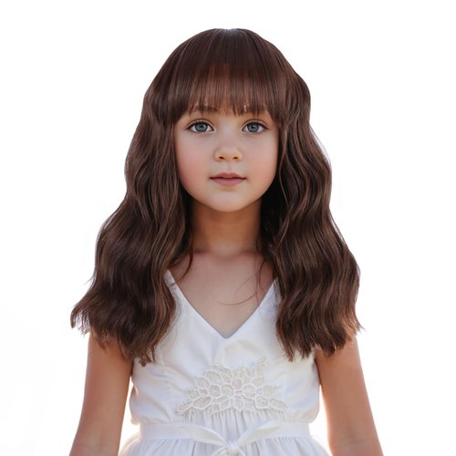Edivd Mixed Brown Wig for Child Short Chocolate Brown Wig with Air Bangs for Girls Short Brown Wa...