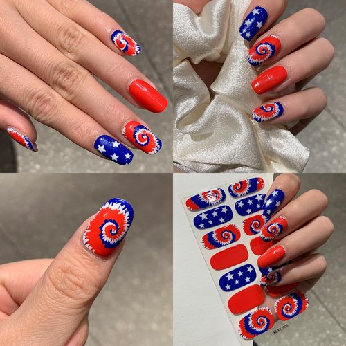 8Sheets Independence Day Semi Cured Gel Nail Strips 4th of July Nail Polish Stickers Designs Star Patriotic American Flag Full Wrap Nail Polish Decals Decoration for Women DIY Acrylic Nails