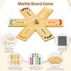 Marble Board Game, Wooden Board Game for 2-6 Players, Portable Fast Track Board Game with 24 Marbles and 6 Dice for Family Friends, Party Game Night
