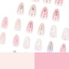 Rilafuvu Short Press on Nails Almond Fake Nails pearl Glue on Nails 3D Butterfly and Wave Acrylic Nails Flower Floral Nail Press ons Nude Stick on Nails for Women and Girls 24Pcs