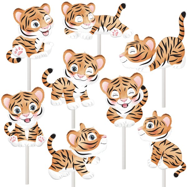 24Pcs Tiger Cupcake Toppers Tiger Party Supplies Safari Baby Shower Decorations for Tiger Theme Jungle Safari Animal Birthday Party Baby Shower