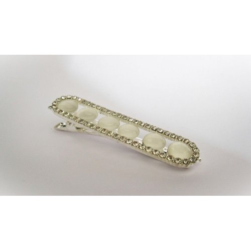 Generic Silver oval pearly white bead crystal alligator hair clip for fine thin hair