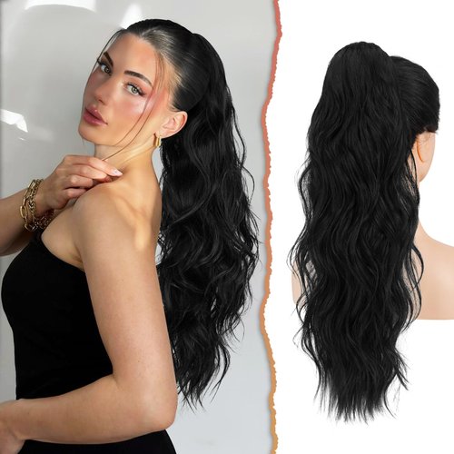 SOFEIYAN Ponytail Extension 26 in Drawstring Ponytail for Women Long Wavy Curly Ponytail Natural Synthetic Clip in Pony Tail Hairpiece Layered Hair Extensions Ponytail for Daily Use, Black