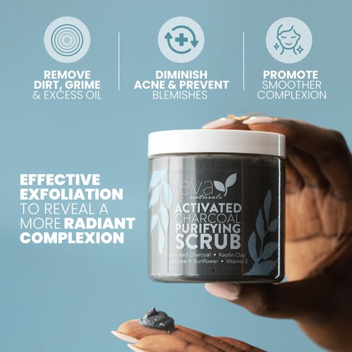 Eva Naturals Activated Purifying Charcoal Scrub- Facial Exfoliator and Exfoliate for Face- Face Scrub for Women- Face Exfoliator, Exfoliating Face Wash, Facial Scrub, Face Exfoliant