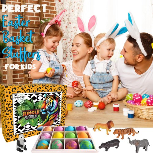 Bath Bombs for Kids with Surprise Inside, Kids Bath Bombs with Jungle Toys Inside, 12-Pack Organic Bath Bombs for Boys, Skin-Moisturizing Bubble Bath Magic Bathbombs, Easter Basket Stuffers for Kids