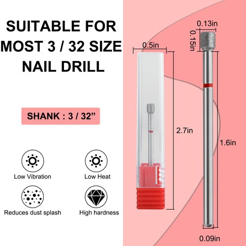 Vnjaoi Cuticle Clean Nail Drill Bit 3/32'',Russian Manicure Drill Bits Professional Safety Carbide Under Nail Cleaner Nail Bit for Cuticle Dead Skin Nail Prepare, Manicure Nail Salon (Fine)