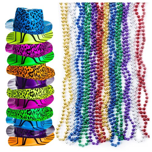 Tigerdoe Party Favors - Neon Hats with Bead Necklaces (Total 48 PC) - Neon Glow Hats - 80s Theme ...