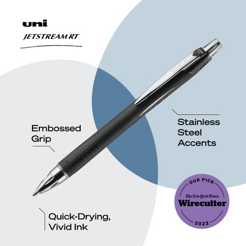 Uniball Jetstream RT 12 Pack, 1.0mm Medium Black, Wirecutter Best Pen, Ballpoint Pens, Ballpoint Ink Pens | Office Supplies, Ballpoint Pen, Colored Pens, Fine Point, Smooth Writing Pens