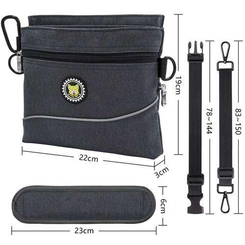 Viklluyr Dog Treat Pouch Bag with Magnetic Closure, 2 Zip Pockets, Dog Food Bag with Removable Inner Pocket, Padded Shoulder Strap, Perfect Food Bag for Agility Training - Including Carabiner