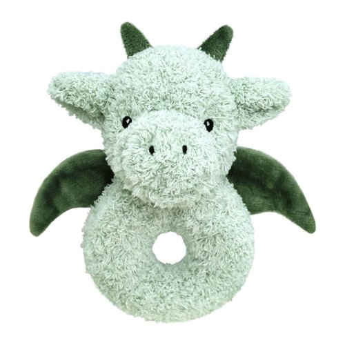 Doindute Baby Dragon Soft Rattle Toy, Plush Dinosaur Infant Shaker Rattle Easy-Grasp Stuffed Animal Toy, Gifts for Newborns Babies Toddlers Boys Girls, Green, 6 Inches