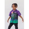 Monster Jam Trucks Grave Digger Toddler Boys Hawaiian Button Down Shirt Purple/Green 4T