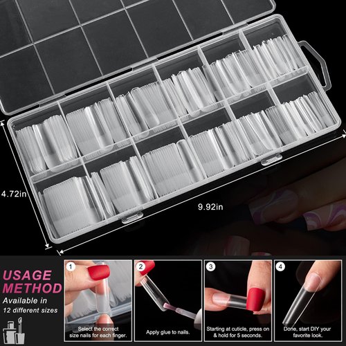 AORAEM XXL Square Clear Fake Nails 240PCS, Long Tapered Square Nail Tips Half Matte Design Extra Long Acrylic Nail Tips with Case for Home DIY Nail Salons