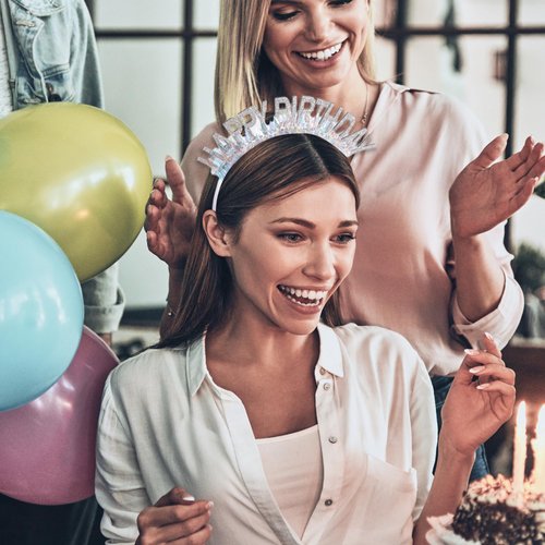 VOCOSTE Birthday Crown, Birthday Headband, Birthday Crown Adult Woman, Birthday Headband for Girls, Birthday Girl Headband, Children Birthday Tiara Happy Birthday Decorations, Silver Tone