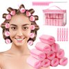Sponge Foam Hair Rollers for Sleeping - Flexible Curlers with Tail Comb and Hairclips for Hairdressing (60 Pieces, Pink)