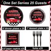 25 Guests Race Car Birthday Party Supplies Plates Napkins Forks Set Disposable Racing Car Tableware Paper Plates Dinnerware for Boys Kids Baby Shower Decorations Favors