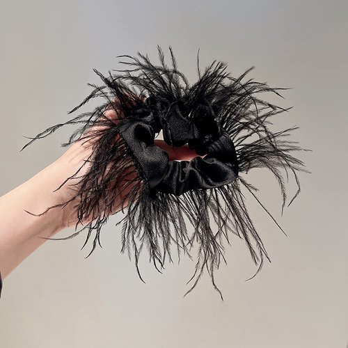 Black Feather Hair Scrunchies Elastic Hair Bands Hair Rings Scrunchy Hair Ties Ropes Ponytail Holder Hair Accessories for Women and Girls, 1 Piece