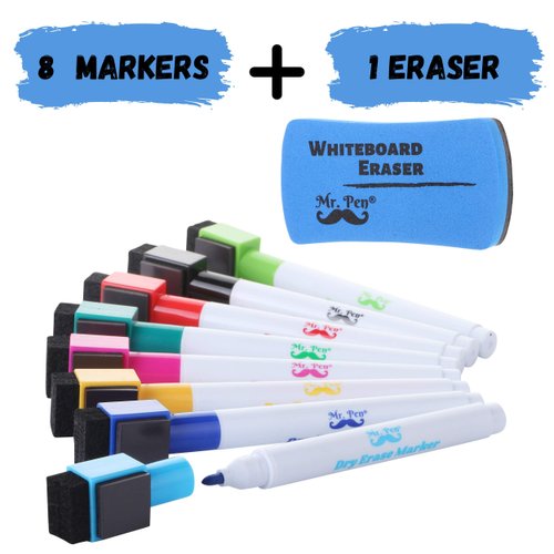 Mr. Pen- Magnetic Dry Erase Markers, 8 Pack with 1 Dry Erase Eraser, Magnet, Dry Erase Magnetic Markers, Dry Erase Pens Fine Tip, Fine Tip Dry Erase