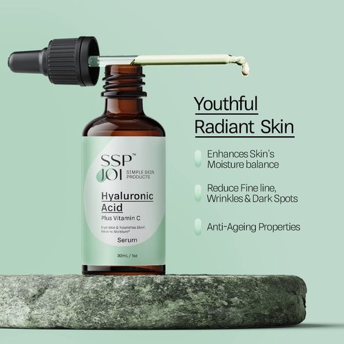 Hyaluronic Acid Anti-Aging Serum with Vitamin C & A - Aloe Vera, Green Tea Leaf & Chamomile Flower Extract - Visibly Plumps and Hydrates Skin, Retains Moisture, Brightening Serum for Dark Spots, Fine Lines and Wrinkles - 1 fl oz