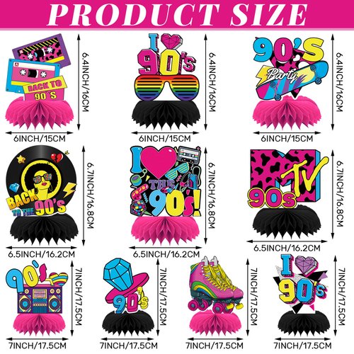 DTOFOOT 10 Pcs 90s Party Decorations, 90s Retro Honeycomb Centerpieces Back to 90s Party Table Centerpieces 1990s Vintage Birthday Party Favors Supplies 90s Themed Party Decorations